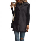 Women's sleeveless quilted vest with teddy lining, shirt collar, and button placket Fashion Glam
