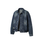 Men's Oversize Vintage Denim Jacket with Used Effect and Chest Pockets Fashion Glam