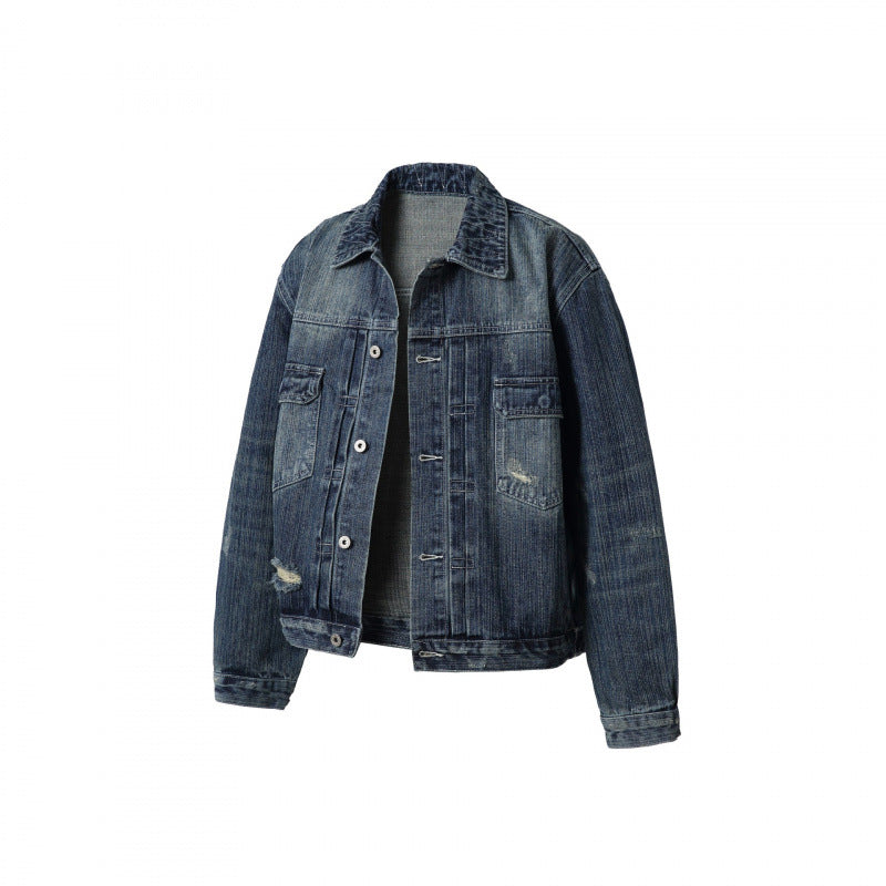 Men's Oversize Vintage Denim Jacket with Used Effect and Chest Pockets Fashion Glam