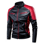 Men's Slim Fit Motorcycle Faux Leather Jacket with Contrast Panels, Quilted Shoulders and Zipper Pockets Fashion Glam