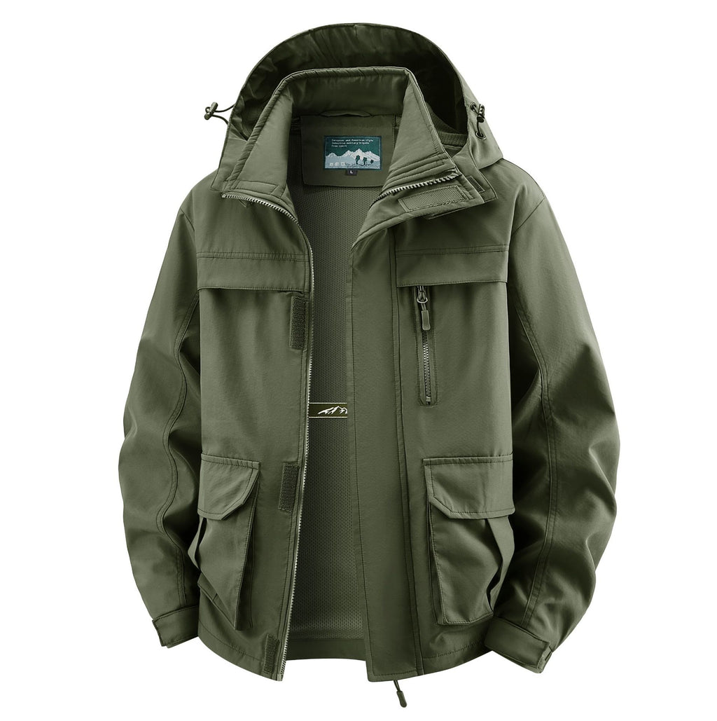 Men's Field Utility Outdoor Jacket with Hood, Multi-Pockets and Mesh Lining Fashion Glam
