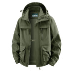 Men's Field Utility Outdoor Jacket with Hood, Multi-Pockets and Mesh Lining Fashion Glam