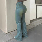 Women's waist-fitting stretch bootcut jeans with sculpting V waistband and extended hem Fashion Glam