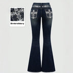 Women Bootcut Jeans with elaborate embroidery and high waist Fashion Glam