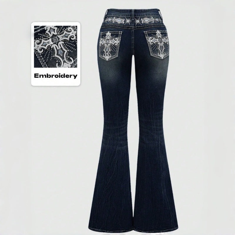 Women Bootcut Jeans with elaborate embroidery and high waist Fashion Glam