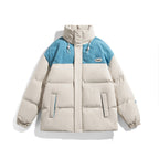Men's Padded Oversize Quilted Jacket with High Stand-Up Collar and Contrasting Shoulder Panel Fashion Glam