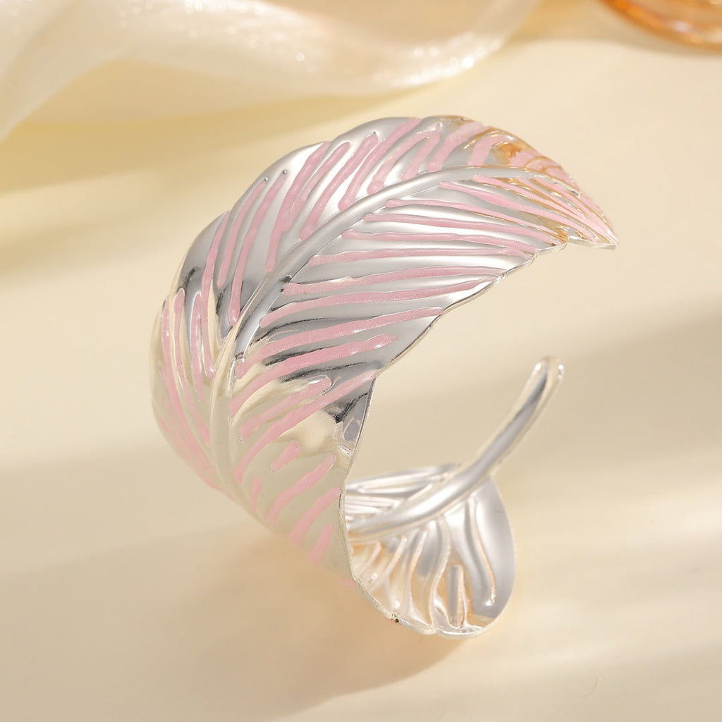 Ladies Open Cuff Bracelet in Tropical Leaf Design Fashion Glam