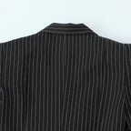 Women Double-breasted Oversized Blazer with Pinstripes and Distinctive Shoulder Pads Fashion Glam