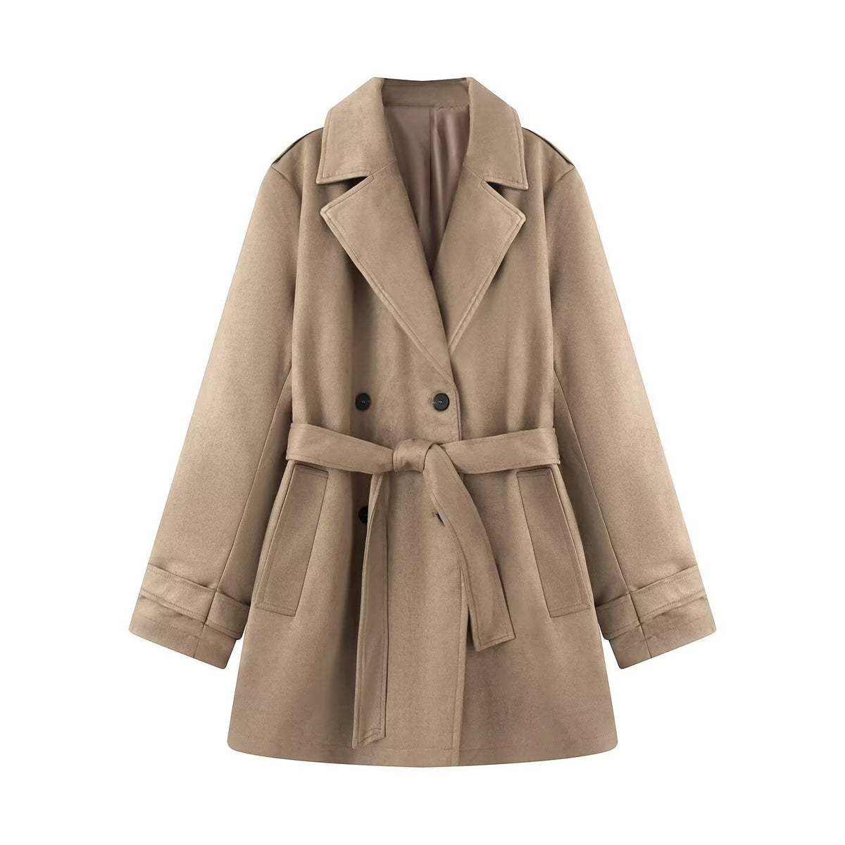 Women's short trench coat in suede-look velvet with tie belt Fashion Glam
