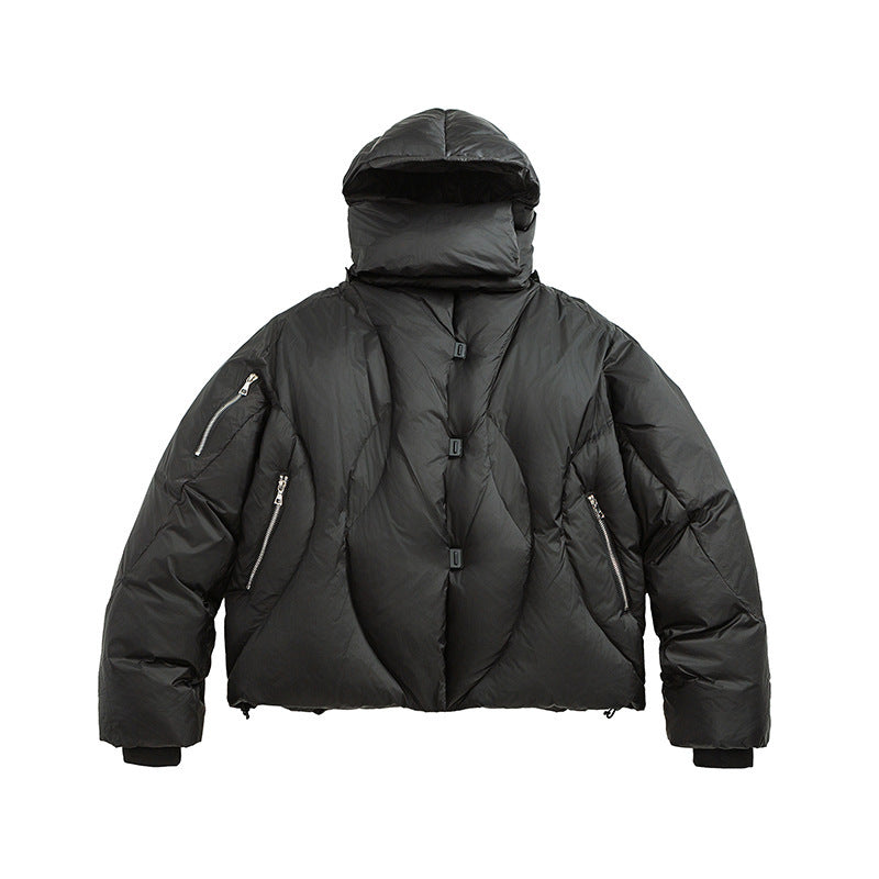 Unisex Short padded puffer jacket with high closing collar, voluminous hood and zippered pockets Fashion Glam