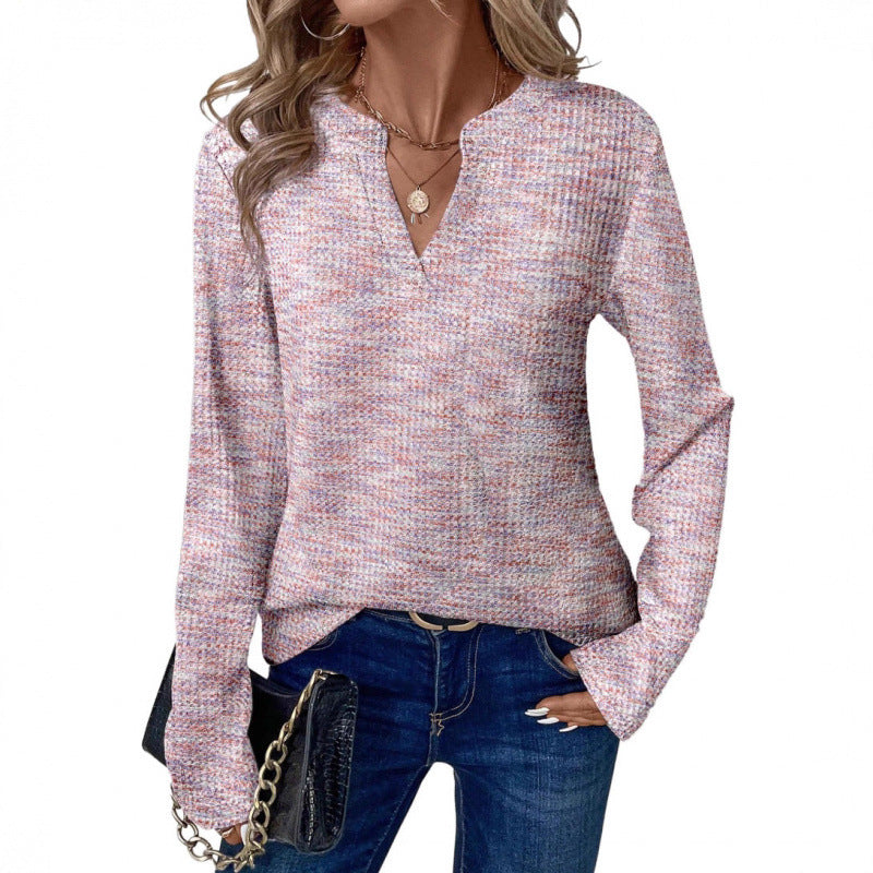 Ladies fine knit pullover with V-slit and casual silhouette Fashion Glam
