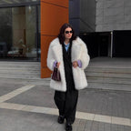 Women's Long Pile Oversized Faux Fur Coat with Boxy Silhouette and Open Cut Fashion Glam