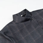 Men's Asymmetrical Stand Collar Blazer with Check Pattern and Hidden Button Placket Fashion Glam