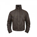 Men's short jacket in leather look with high stand-up collar, two diagonal chest zippers and vintage metal details Fashion Glam