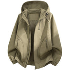 Men's Hooded Utility Softshell Jacket with Oversize Cut, Zipper Pockets and Elastic Hem Fashion Glam