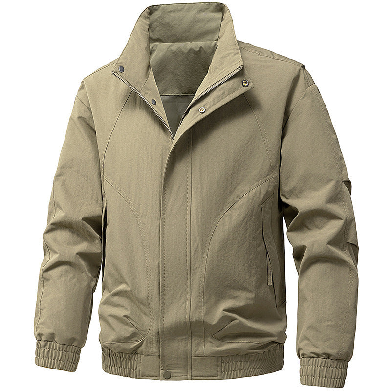 Men's Windproof Utility Bomber Jacket with Stand Collar, Elastic Cuffs, and Concealed Zipper Fashion Glam