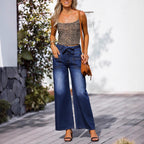 Women High-waisted wide jeans with bow waistband and patch pockets Fashion Glam