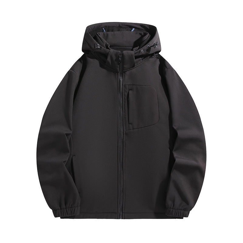 Men's Lightweight Softshell Hoodie Jacket with Water-Resistant Membrane and Chest Pocket Fashion Glam