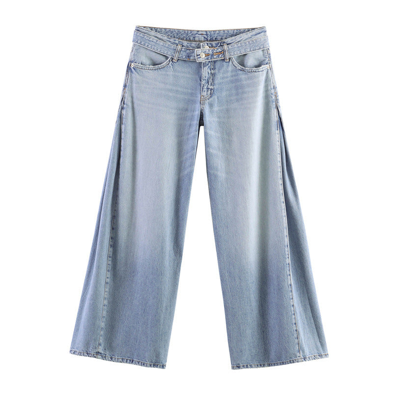 Women's High-Waisted Wide Jeans Culotte with Side Panel Inserts Fashion Glam