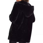 Women's Midi-Length Hooded Faux Fur Coat with Open Front and Lined Insert Pockets Fashion Glam