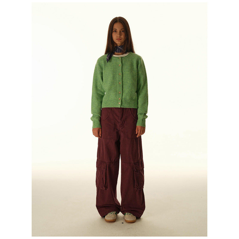 Women's Baggy Cargo Pants with High Waist, Large Flap Pockets and Reinforced Seam Panels Fashion Glam