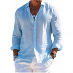 Men's structured linen shirt with open collar, lightweight texture and casual-tailored fit Fashion Glam