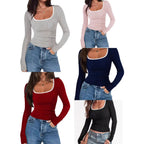 Ladies fitted rib shirt with wide square neckline and contrast edge Fashion Glam