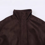 Women's Short Oversized Suede-Look Bomber Jacket with Stand-Up Collar and Elastic Hem Fashion Glam