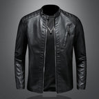 Men's Slim Leather Jacket in Biker Look with Stand-Up Collar and Vertical Chest Pocket Fashion Glam