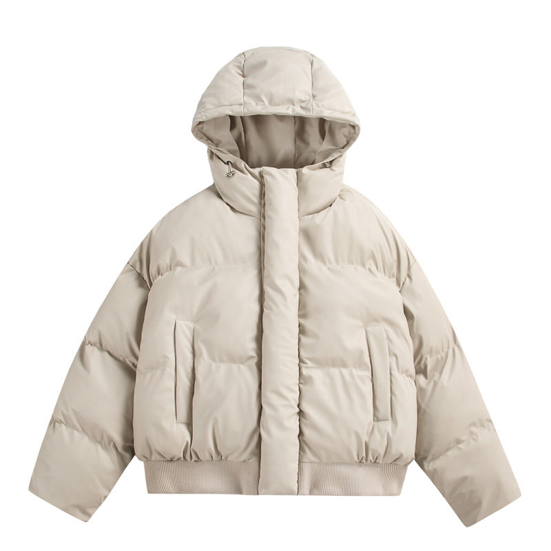 Women's Cropped Insulating Puffer Jacket in Boxy Cut with Voluminous Hood, Stand Collar and Ribbed Cuff Fashion Glam