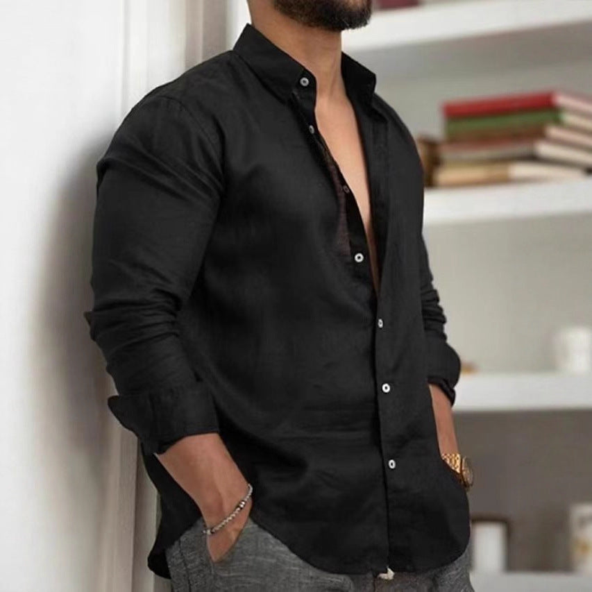 Men's Loose Linen Shirt with Round Hem and Breathable Texture Fashion Glam