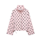 Women's Lightweight Polka Dot Wind Jacket with Stand-Up Collar and Drawstring Fashion Glam