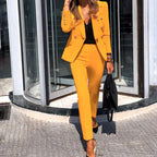 Women's tailored pantsuit with double-breasted button blazer and slim trousers Fashion Glam