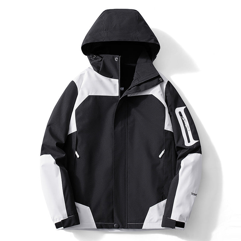 Men's technical softshell hooded jacket with contrast panels and zippered sleeve pocket Fashion Glam