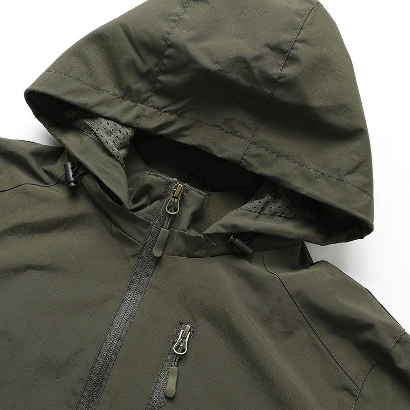 Men's Ultralight All-Weather Outdoor Jacket with Hood Breathable Mesh Lining and Zippered Pockets Fashion Glam