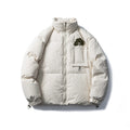 Unisex Kastig padded stand-up collar jacket with tree embroidery, chest flap pocket and drawstring hem Fashion Glam