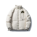 Unisex Kastig padded stand-up collar jacket with tree embroidery, chest flap pocket and drawstring hem Fashion Glam