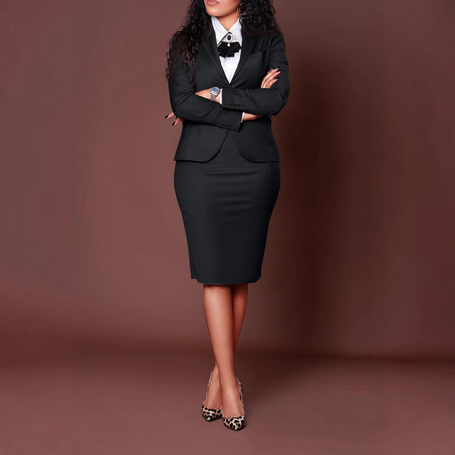 Women's Elegant Blazer and Skirt Set with Form-Fitting Silhouette Fashion Glam
