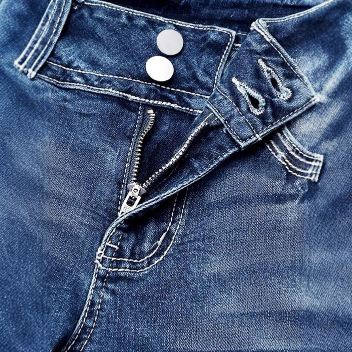 Women's high-waisted bootcut jeans with shaping waistband and visible button placket Fashion Glam
