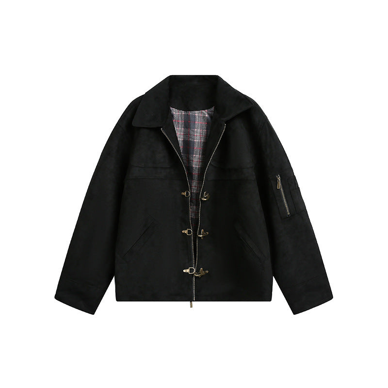 Men's short jacket in boxy format made of suede look with toggle closures and zipper Fashion Glam