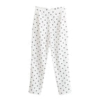 Women's high-waisted tapered fabric pants with polka dot print and elegant waistband processing Fashion Glam