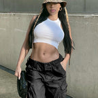 Women wide cargo pants in baggy style with multifunctional pockets and adjustable hem Fashion Glam