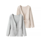 Women's Open Fine Knit Cardigan with Tie Belt and V-Neck Fashion Glam