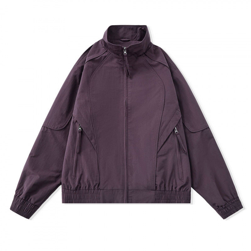 [Unisex] Lightweight Boxy Transitional Jacket with Stand Collar, Raglan Sleeves, and Zipper Pockets Fashion Glam