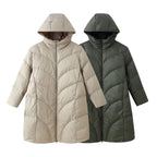 Women's longer padded quilted coat with hood and double zipper Fashion Glam