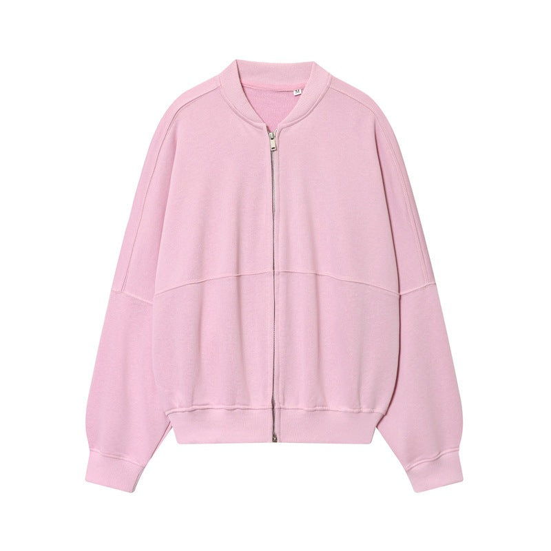 Women's Oversized Sweat Jacket with Two-Way Zipper and Ribbed Hem Fashion Glam