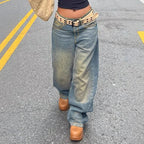 Women's vintage-inspired baggy jeans with a low rise, wide leg, and distressed wash Fashion Glam