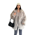 Women Short Fluffy Coat with Oversized Silhouette, Voluminous Shawl Collar and Medium Length Fashion Glam