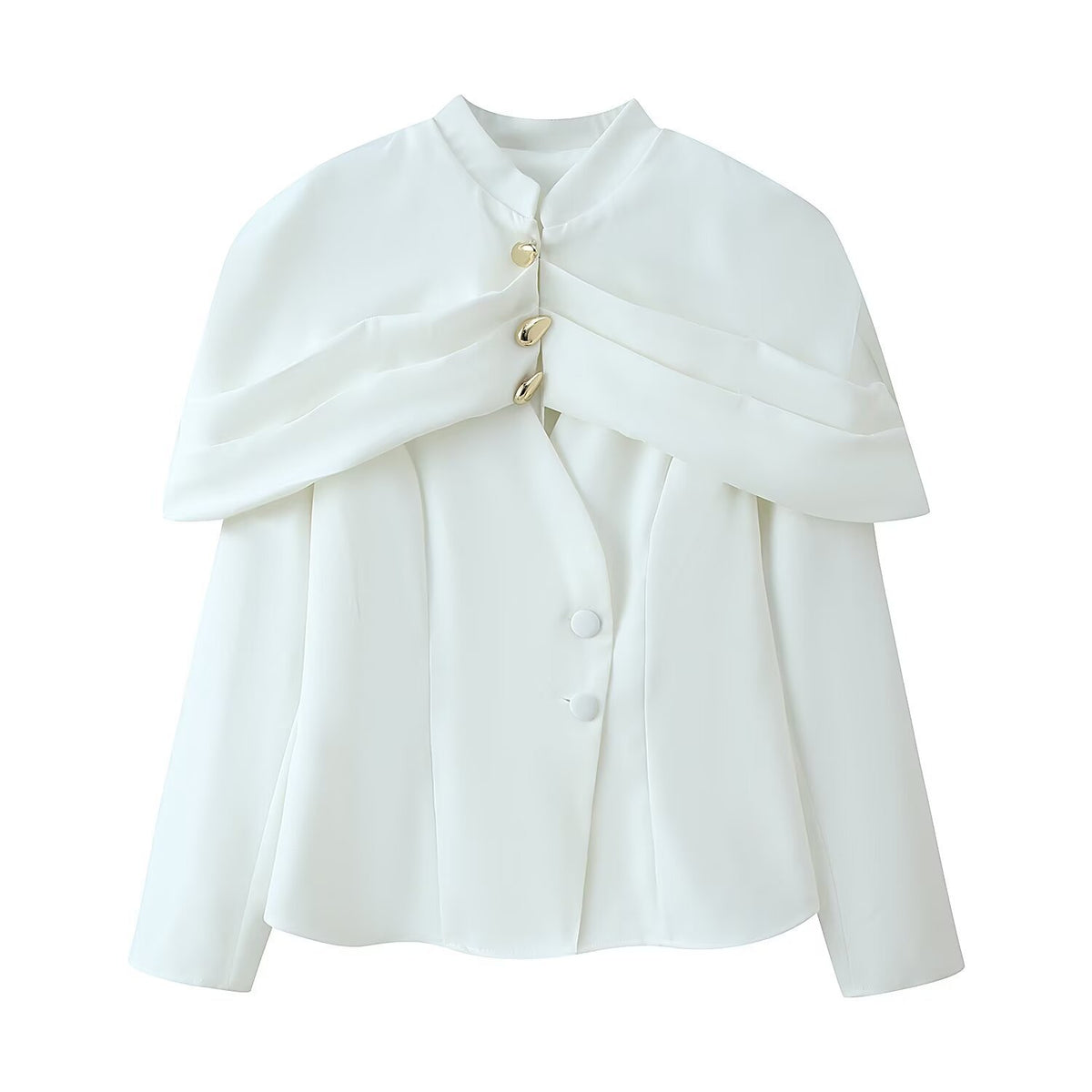 Women's cape blazer with double capelet, stand-up collar and fitted silhouette Fashion Glam