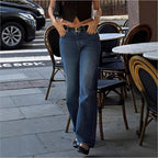 Ladies High-Waisted Wide-Leg Denim Jeans with Straight Hem and Light Used Effect Fashion Glam